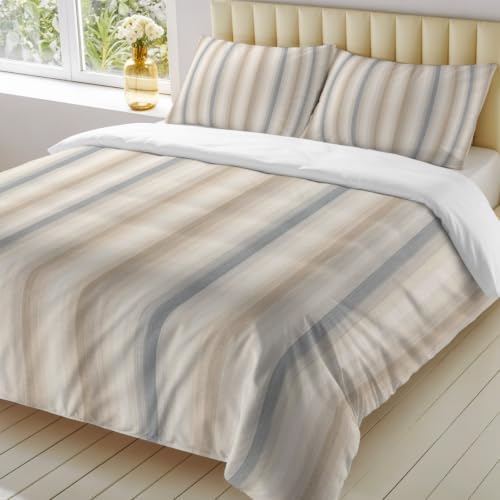 Duvet Cover Queen Size, Brown Gray Striped 3-Piece Bedding