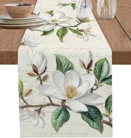 Vintage Floral Spring Table Runners 120 Inches Long, Rustic Botanical