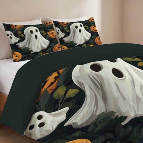 Charcoal Gray Retro Halloween Oil Painting Duvet Cover Set For Women