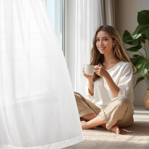 Deconovo Light Filtering Sheer Curtains 108 Inches Long for Living