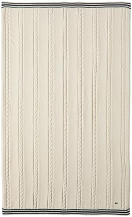 Lacoste Cable Knit Cotton Throw Blanket, Ivory, 50" x 70"