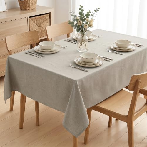 Hiasan Faux Linen Textured Rectangle Tablecloth, 60 x 120 Inch, Stone