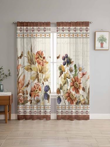 Sheer Curtains 108 Inches Long 2 Panels Set for Living Room, Vintage