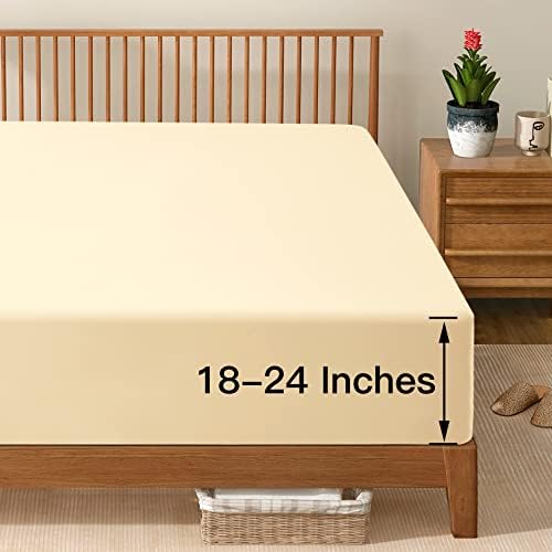 Manyshofu Light Beige King Extra Deep Fitted Sheet, 24 Inch Pocket