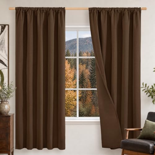 BGment Brown Linen Blackout Curtains 52X72 Inches Long for Living Room