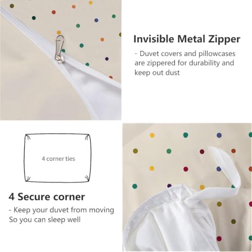 Beige Elegant Rainbow Polka Dots Duvet Cover Set for Women Girls 3 Pcs