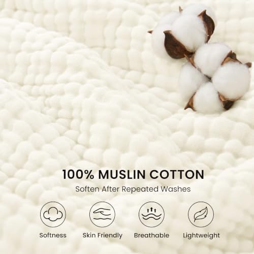 Love's cabin 100% Cotton Muslin Blanket Queen Size for Bed, Ivory
