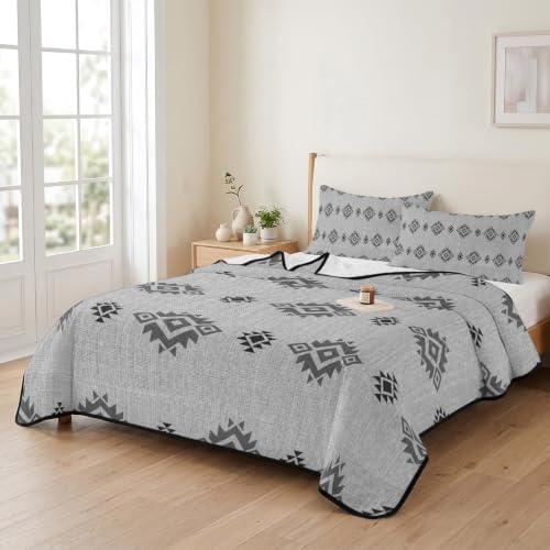 Grey Boho Queen Size Down Alternative Comforter, Lightweight Comforter