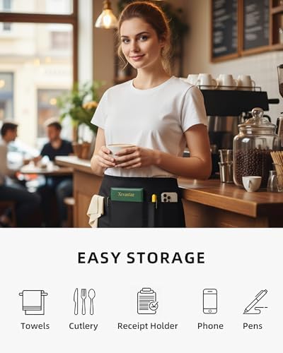12 Pack Server Apron with 4 Pockets, Black