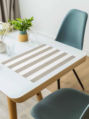 Placemats Set of 4 for Dining Table, Beige and White Stripe Washable