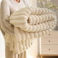 Reversible Faux Rabbit Fur Throw Blanket, Soft Warm Decorative Blanket
