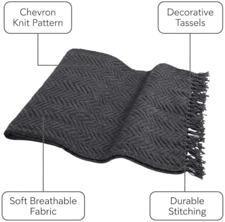 Knit Throw Blanket for Couch, 50 x 60 Inch Charcoal Grey Textured