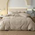JIYUAN Full Washed Cotton Duvet Cover Set, 3-Piece, Relaxed Linen Feel