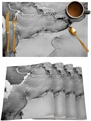 Abstract Placemats Set of 8 Fluid Art Gray Ripples Place Mat for