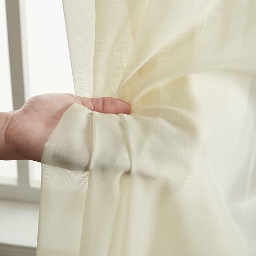HLC.ME Champagne Beige Sheer Voile Window Treatment Rod Pocket Curtain