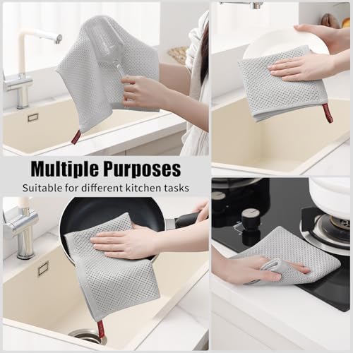 Kitinjoy 100% Cotton Kitchen Towels and Dishcloths Set, 8 Pack- Light