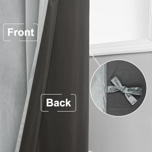 JIUZHEN Silver Grey Velvet Blackout Curtains 52W x 120L 2 Panels