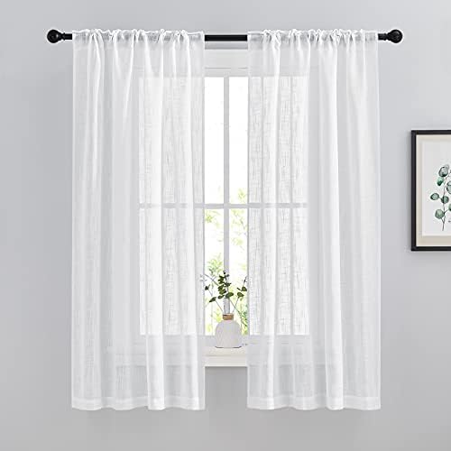 NICETOWN Linen Sheer Curtains for Windows 63" Long, Rod Pockets & Back