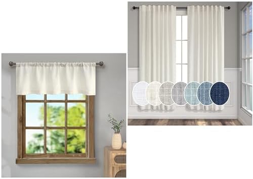 Pitalk 18 Inch Cream Linen Sheer Valance for Window and 63 Inch Cream