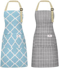 2 Pieces Aprons for Women with Pockets, Cotton Linen Waterproof