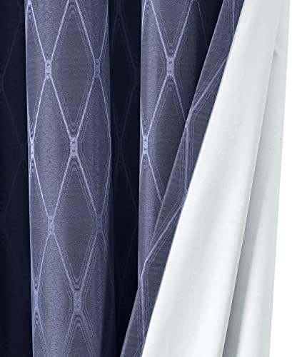 Victoria Blackout Curtains 54 x 96, Abstract Jacquard, 2 Panels, Navy