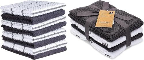 AMOUR INFINI Bundle Pack of 4 Terry Dish Towels + 8 Dish Cloths Highly