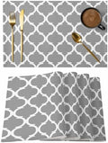 Grey Morocco Plaid Placemats Set of 8, Cotton Linen Fabric Place Mats