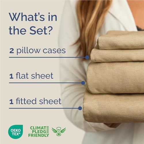 Full Size 4 Piece Sheet Set - Breathable & Cooling Sheets - Heathered