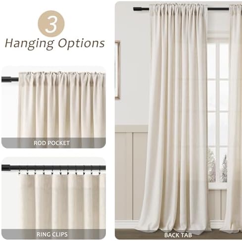 Aersas Linen Curtains 52x84 Inch Long for Living Room Bedroom, Beige
