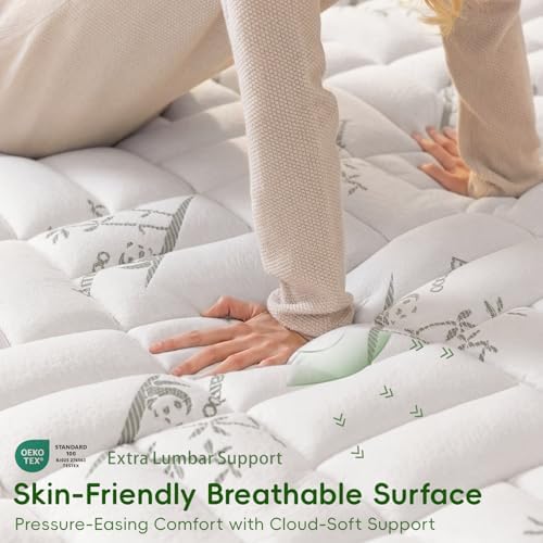 NEWDECO Queen Mattress Topper Cooling Bamboo Pillow Top Mattress Pad