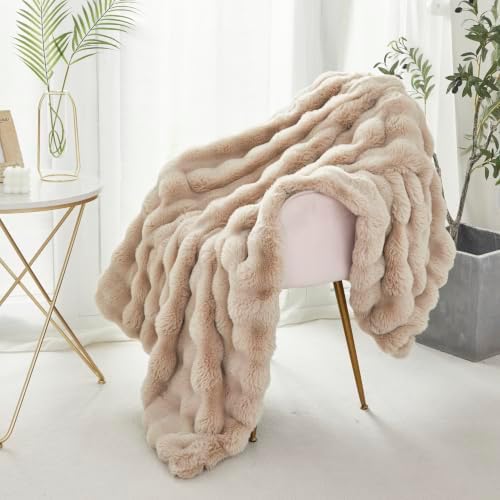 PERFEMET Faux Fur Plush Throw Blanket, 50x60 Inches, Camel