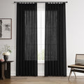 Black Pinch Pleated Linen Curtains 84 inches Long 2 Panels for Living