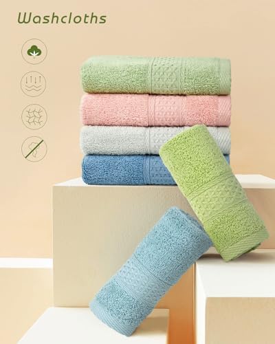 Cleanbear Pure Cotton Wash Cloths Face Cloths, 6 Colors