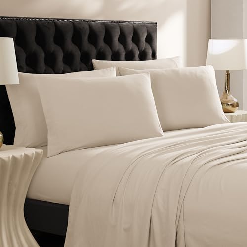 ELLE Decor Queen Garment Washed Microfiber Sheet Set, 6-Piece, Taupe