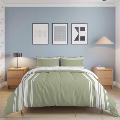 3 Pieces Cal King Bedding Duvet Covers Set White Sage Green Vertical