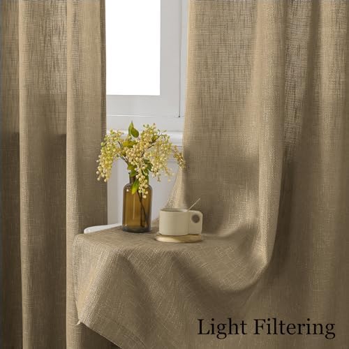 Burlap Linen Farmhouse Curtains 96 inch Length 2 Panels for Living