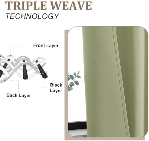 Lecloud Sage Green Room Darkening Curtains 108 Inches Long 2 Panels