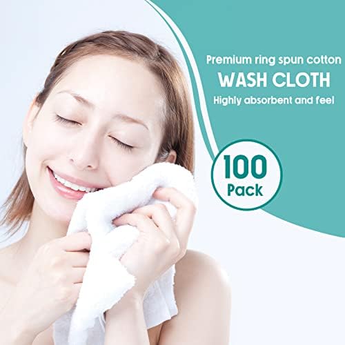 Buryeah 100 Pieces Cotton Washcloths 100% Ring Spun Cotton Wash Cloths