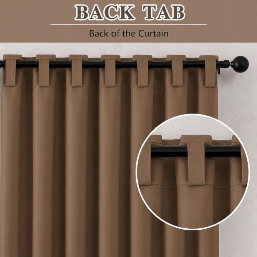 AMAY Back Tab Blackout Curtain Panel, 52" W x 120" L, Coffee, 1 Drape