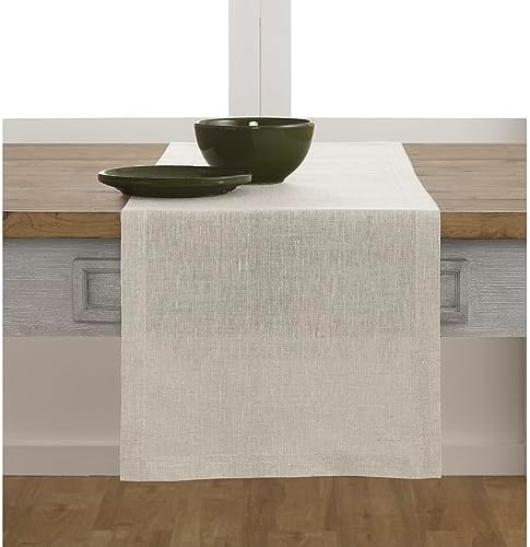 Solino Home 100% Pure Linen Table Runner Natural Long, Athena