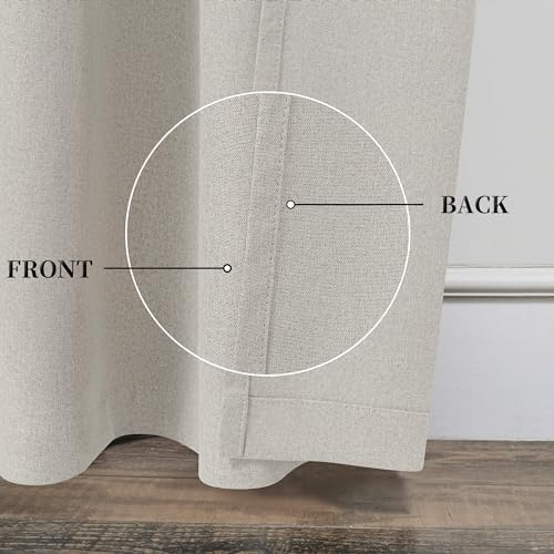 Beige 100% Blackout Linen Curtains 120 Inches Extra Long Ceiling to