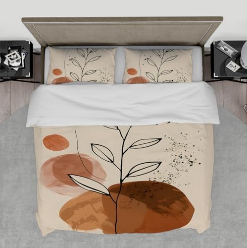 Modern Mid Century Boho Duvet Cover Abstract Geometric Botanical Beige