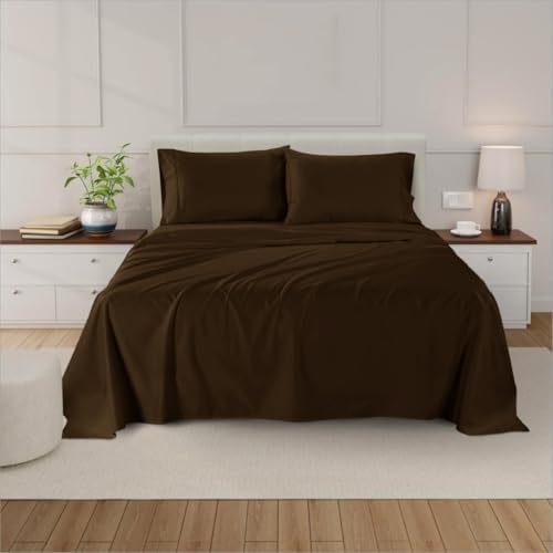 KING SIZE Egyptian Cotton Sheet Set Fits 14-16"Deep (Solid, Chocolate)