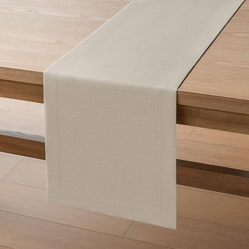 ZeeMart Linen Textured Border Table Runner, 14 x 90 Inch Natural