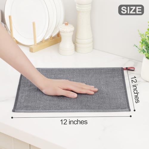 Homaxy 100% Cotton Premium Kitchen Dish Cloths 12 Pack, 12"x 12", Grey