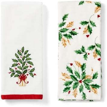 Lenox Holiday Tree Kitchen Towels, Set of 2, White, 18" W x 28" L