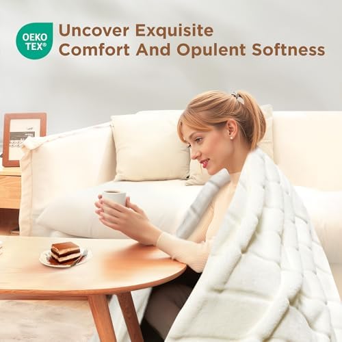 Sophia & William, Faux Fur Throw Blanket, 60 x 80 Faux Fur, Cream