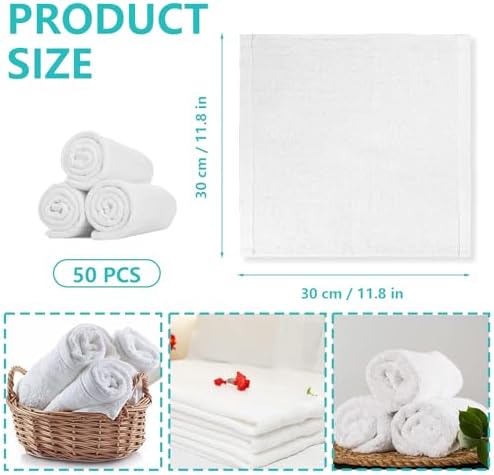50 Pack White Cleaning Cloths, 12 x 12 in Cotton Terry Towels