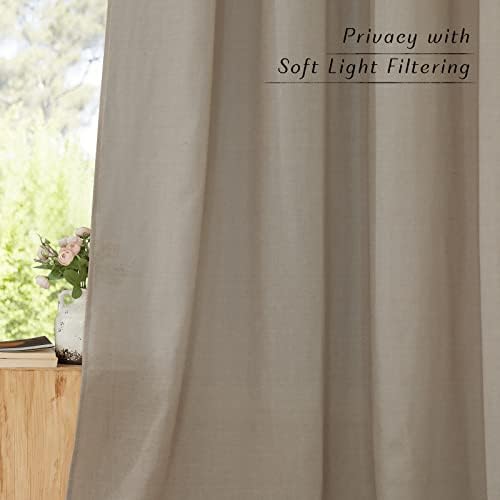 NICETOWN Rod Pocket & Back Tab Thick Flax Semi Sheer Linen Curtains