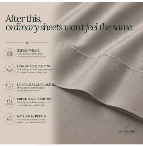 Cloud Scape Cooling Sheets Queen 100% Egyptian Cotton Sateen - Taupe